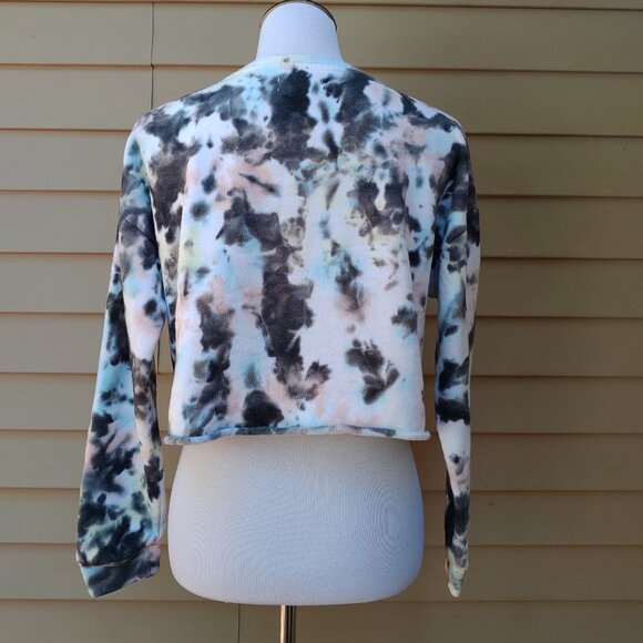 Colsie Multicolor Tie-Dye Crop Sweatshirt Fleece Lined Sweater Lounge - Picture 9 of 13